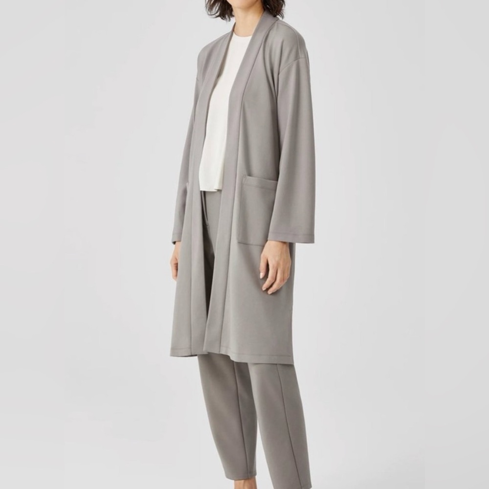 Eileen Fisher long cardigan jacket smoke flex ponte Grey Open Front Longline